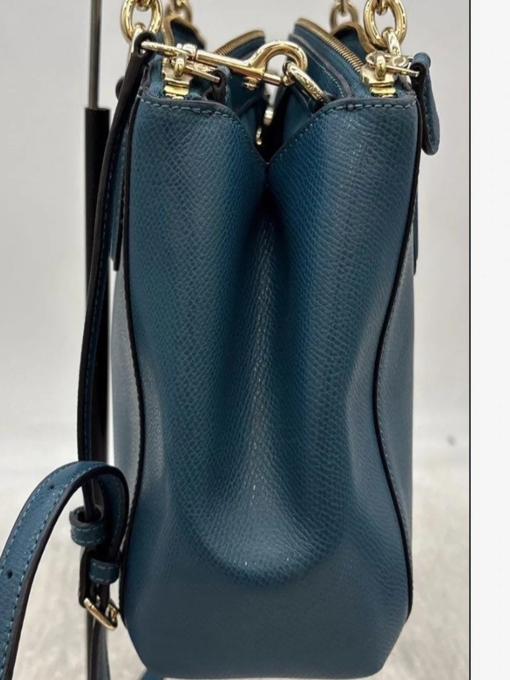 Coach Pebbled Leather Satchel in Deep Teal with Gold Hardware